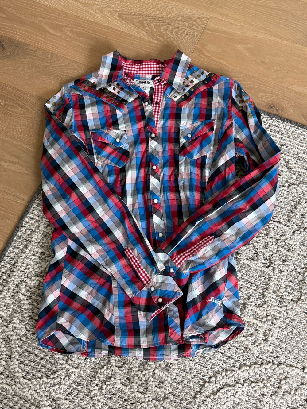 Adiktd Red Blue Plaid Button-Down Women's Shirt
